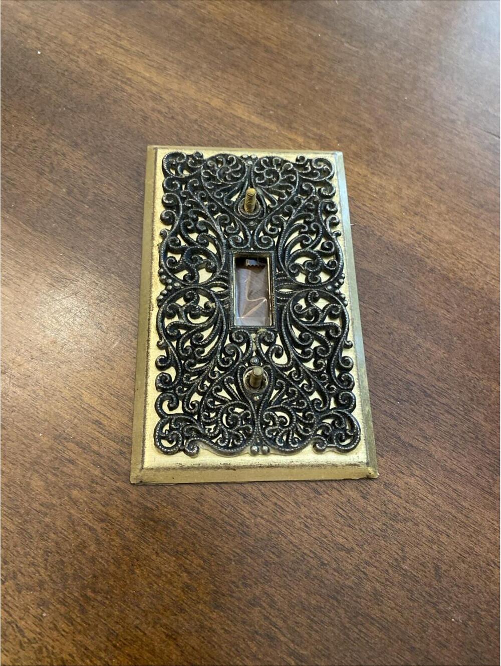 Vintage Brass Floral Filigree Light Switch Plate Cover
